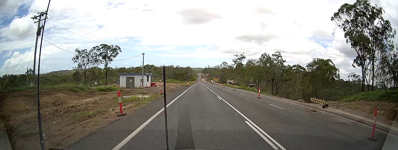 Bruce Highway at Benaraby North with the widened carriageway under traffic management